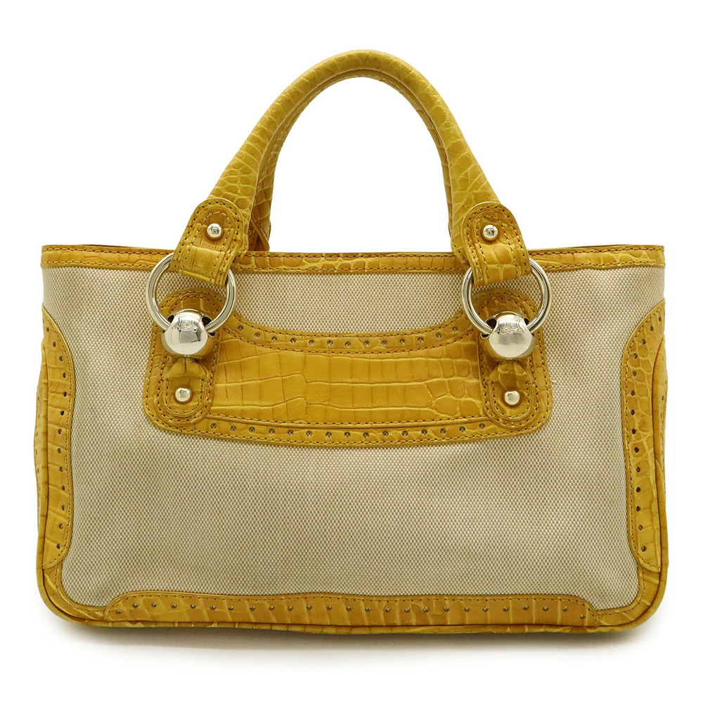 Celine Macadam Boogie Bag Handbag Crocodile embossed Leather Canvas Yellow